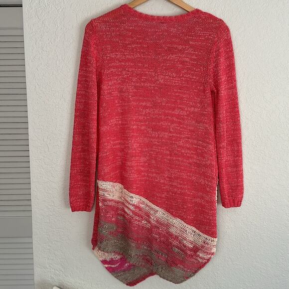 Soft Surroundings Beachy Coral Summer Vacation Tunic Sweater Open Knit Artsy - Picture 6 of 7